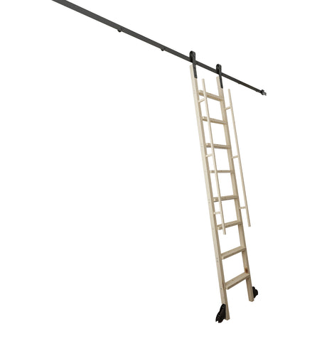 DIYHD Glab Handle Knotty Pine Wood Ladder Sliding Library Roller Ladder,Fit FD Black Track Library Sliding Hardware