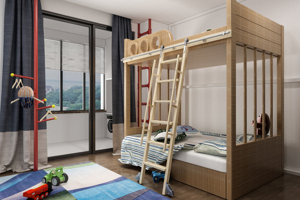 DIYHD Glab Handle Knotty Pine Wood Ladder Sliding Library Roller Ladder,Fit Round Tube Stainless Steel Library Sliding Hardware