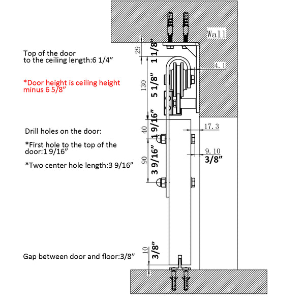 DIYHD Bent Straight Roller Barn Wood Closet Interior Door Sliding Hardware, Ceiling Mount kit