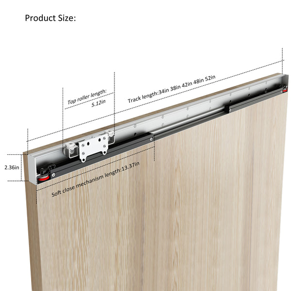 DIYHD Concealed Sliding Barn Door Hardware with Soft Close Mechanism,No Floor Track,34"~52" Track for Selection