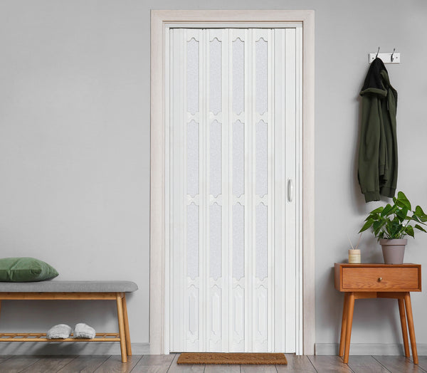 DIYHD 36X80in Interior Accordion Folding Door for Closet,PVC with Frosted Acrylic Glass,Installation Hardware,Handle,Lock Included