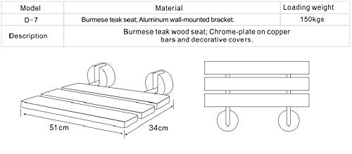 DIYHD 20" Modern Teak Wood Folding Shower Seat Bench Brushed Wall Mounted Shower Bench