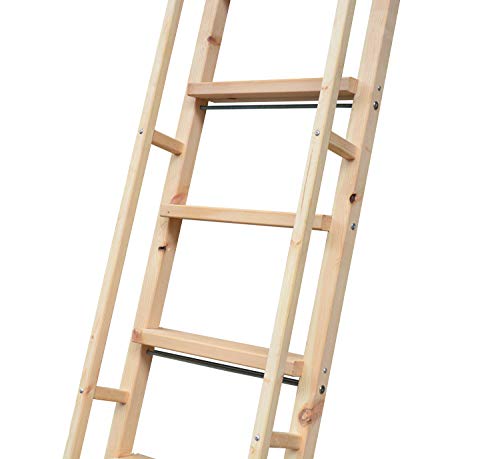 DIYHD Glab Handle Knotty Pine Wood Ladder Sliding Library Roller Ladder,Fit Round Tube Stainless Steel Library Sliding Hardware