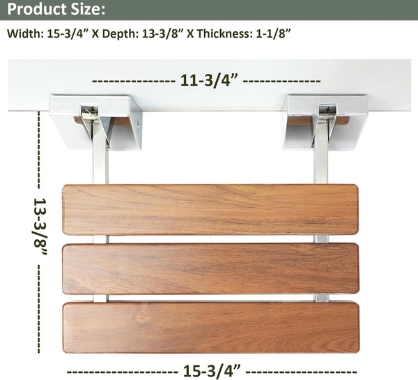 DIYHD SD 15" Teak Wood Floding Seat Wall Mount Shower Bench