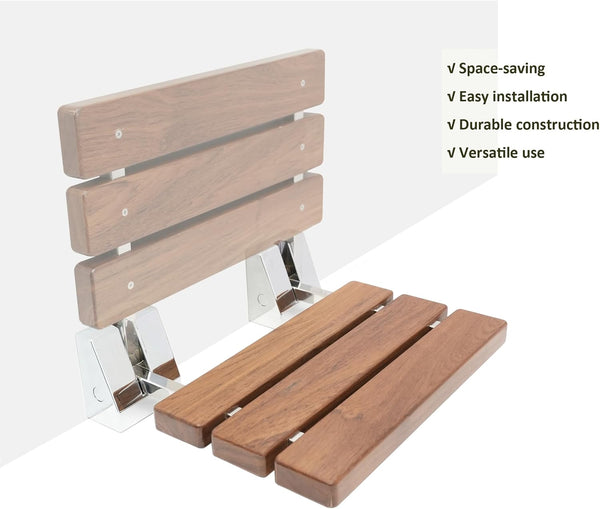 DIYHD SD 15" Teak Wood Floding Seat Wall Mount Shower Bench