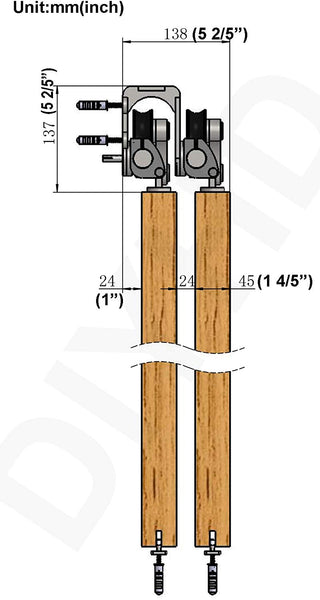 DIYHD Brushed Sliding Wood Track Stainless Steel Bypass Barn Door Top Mount Kit