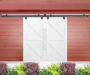 DIYHD Double Sliding Barn Door Hardware Box Track Wall Mount Kit for Exterior Door