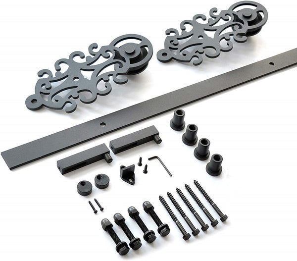 DIYHD Ornate Cut Roller Black Iron Sliding Barn Hardware