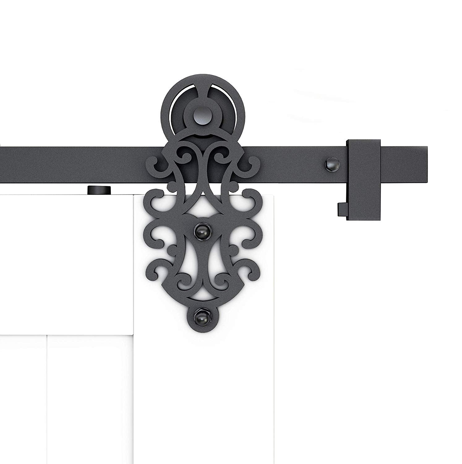 DIYHD Ornate Cut Roller Black Iron Sliding Barn Hardware