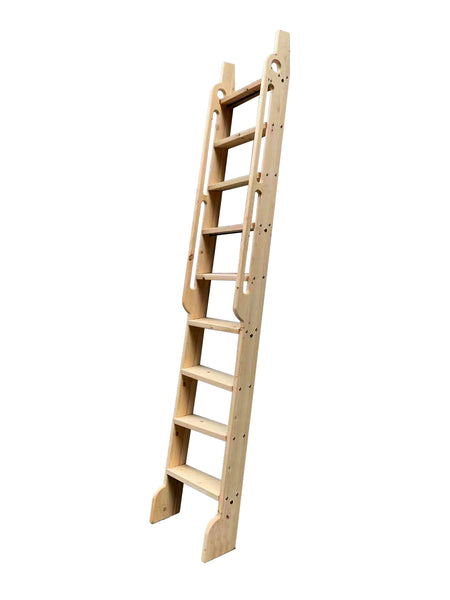 Rolling Library Wooden Step Ladder with Glab Handle,Height 87" 96" 108" 120"