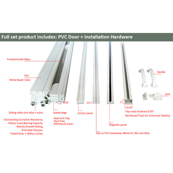 DIYHD 36X80in Interior Accordion Folding Door for Closet,PVC with Frosted Acrylic Glass,Installation Hardware,Handle,Lock Included