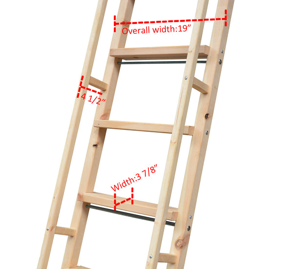 DIYHD Glab Handle Knotty Pine Wood Ladder Sliding Library Roller Ladder,Fit Round Tube Stainless Steel Library Sliding Hardware