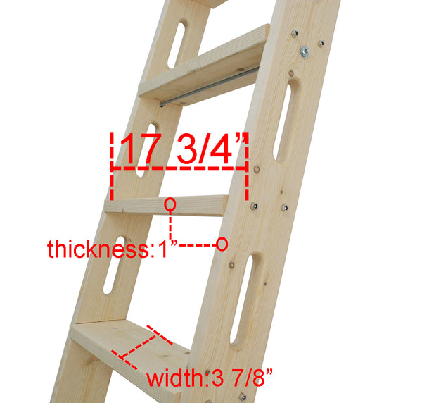 DIYHD Knotty Pine Wood Sliding Ladder Rolling Home Office Library Ladder,87" 96" 108" 120"