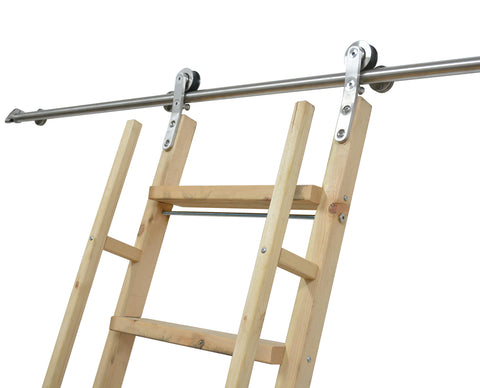 DIYHD Glab Handle Knotty Pine Wood Ladder Sliding Library Roller Ladder,Fit Round Tube Stainless Steel Library Sliding Hardware