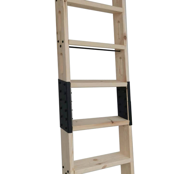 DIYHD Knotty Pine Wood Sliding Ladder Rolling Home Office Library Ladder,87" 96" 108" 120"