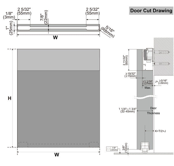 DIYHD Concealed Sliding Barn Door Hardware with Soft Close Mechanism,No Floor Track,34"~52" Track for Selection