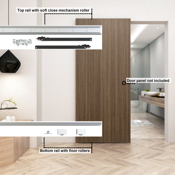 DIYHD Concealed Sliding Barn Door Hardware with Soft Close Mechanism,No Floor Track,34"~52" Track for Selection