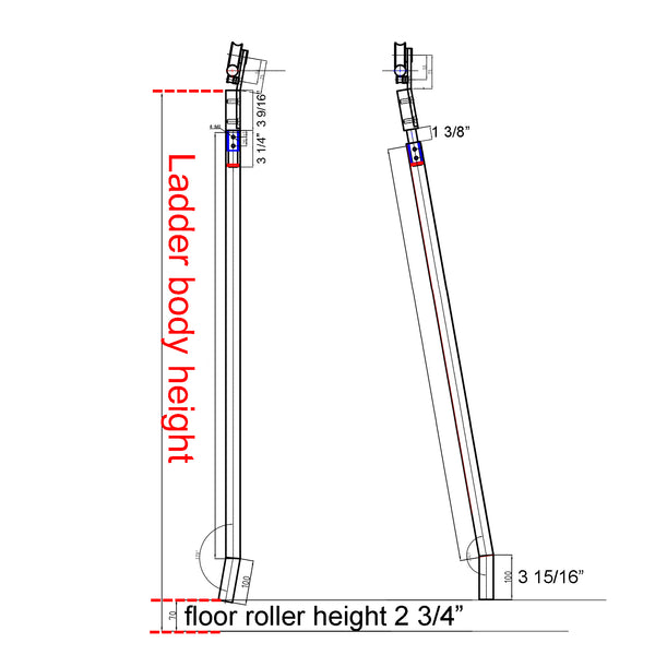 DIYHD Custom Made Tensible Stainless Steel Stand Up Rolling Library Ladder,Including Floor Roller,No Top Roller