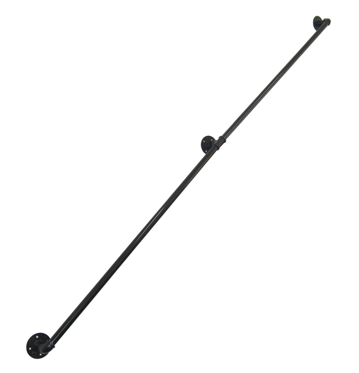 DIYHD Stair Black Pipe Handrail with 3 Wall Mount Supports,Round Corner Rustic Black Staircase Handrail