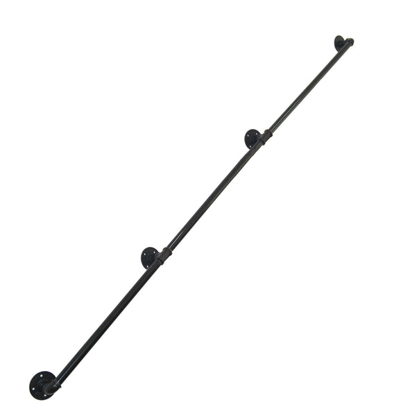 DIYHD Stair Black Pipe Handrail with 3 Wall Mount Supports,Round Corner Rustic Black Staircase Handrail